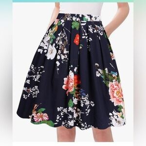 TAYDEY Knee-Length Orange‎ and White A-Line Skirt with Pleats